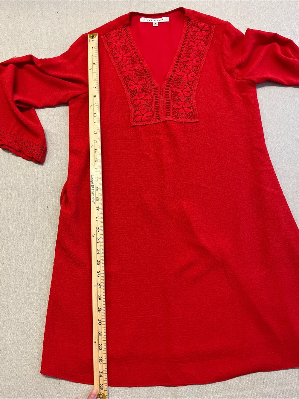Max Studio Red Lace Trim Shift Dress Women’s Large Boho Chic - Picture 12 of 15